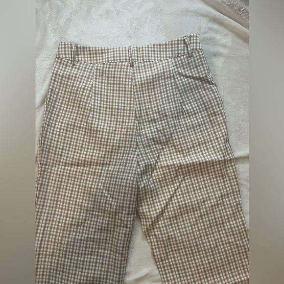 Yellow/Brown Gingham Print Staight Leg Pants - Picture 5 of 5